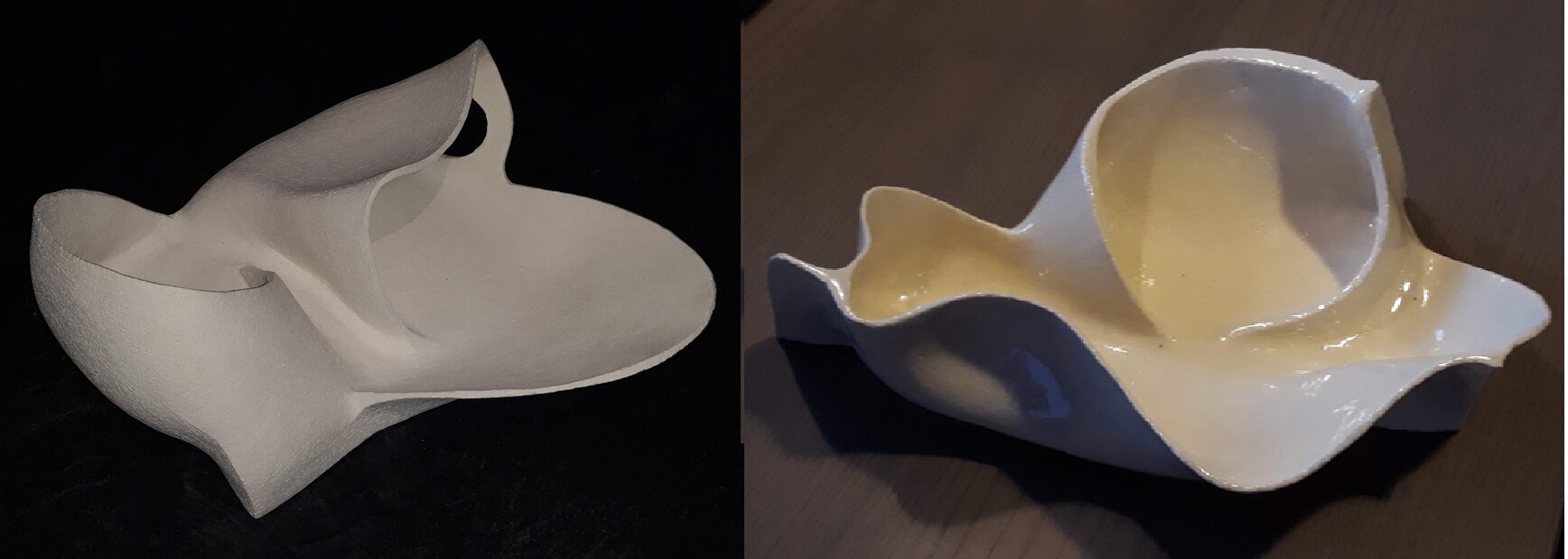 Two abstract ceramic pots in monochrome stoneware